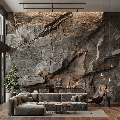 Artificial Rock Wall, Rock Wall Living Room, Interior Rock Wall, Rock Wall Interior, Rock Interior Design, Rock Stone Wall, Rock Interior, Stone Walls Interior, Artificial Rocks