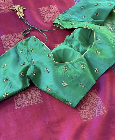 Pink Green Blouse Designs, Simple Aari Butta Designs, Buties Work Blouse, Lace Blouse Design, Patch Work Blouse Designs, Boat Neck Blouse Design, Blouse Designs Catalogue, Latest Blouse Designs Pattern, Aari Blouse