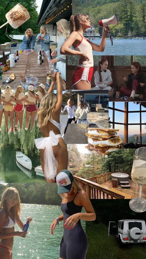 #moodboard #myfirstshuffle #camp #bachelorette #aesthetic ￼ Bachelorette Party Lake Weekend, Tahoe Bachelorette, Bachelorette Party Lake, Fall Bachelorette, Glamping Bachelorette Party, Diy Bead Bracelets, Bachelorette Aesthetic, Summer Bachelorette Party, House On The Lake