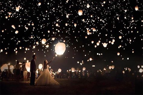 Wedding Lanterns Release, Lantern Send Off, Asian Fusion Wedding, Small Private Wedding, Wish Lanterns, Night Time Wedding, Floating Lanterns, Wedding Send Off, Sky Lanterns