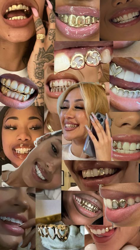 Teeth jewelry for women Cute Grills For Women, Female Grills, Grillz For Females, Dream Teeth, Teeth Jewels, Tooth Gem Ideas, Fly Girl Outfits, Girl Grillz, Bottom Grillz