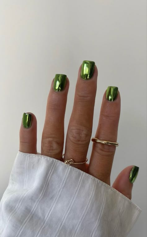 Elegant Summer Nails, Funky Nail Designs, Nail Color Trends, Minimal Nails, Green Nail, Metallic Nails, Fire Nails, Funky Nails, Pretty Acrylic Nails