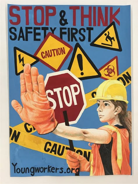 Hazard And Risk Poster Drawing, Safety Slogans Posters, Work Safety Posters, Road Safety Poster Ideas For Competition, Road Safety Poster Creative Drawing, Safety First Poster, Safety Poster Drawing, Safety Drawing, Safety Illustration