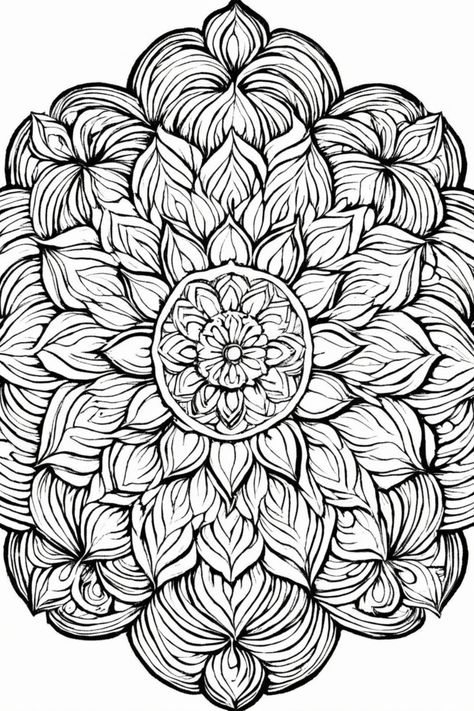 Intricate black and white mandala with detailed leaf patterns. Mandala Coloring Sheets, Intricate Mandala, Free Coloring Sheets, Shading Techniques, Mandala Artwork, Printable Coloring Sheets, Mandala Tapestry, Mandala Coloring Pages, Mandala Coloring