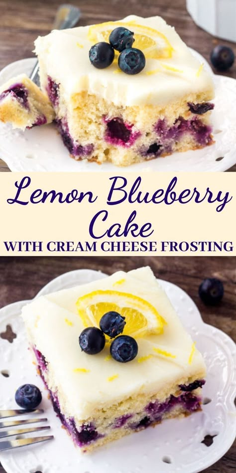 Mar 7, 2021 - This lemon blueberry cake starts with a moist & tender lemon cake that's dotted with juicy blueberries. Then it's topped with cream cheese frosting that has just a hint of lemon. The cake is filled with flavor, and makes for the perfect spring or summer dessert recipe. Blueberry Lemon Cake Recipe, Lemon Blueberry Cake, Sommer Mad, Dessert Oreo, Blueberry Cake Recipes, Blueberry Lemon Cake, Lemon Cake Recipe, Blueberry Desserts, Lemon Dessert Recipes