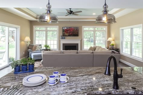 Family Room Home Addition - Owings Brothers Contracting Family Room Addition Off Kitchen, Room Additions Off Kitchen, Den Off Kitchen, Living Room Addition Ideas, Family Room Addition Ideas, Combined Laundry And Bathroom, All Seasons Room, Room Addition Ideas, Great Room Addition