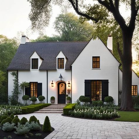 American Exterior House, White Brick House Curb Appeal, Arch House Exterior, Character Homes Exterior, Quirky Home Exterior, English Cottage Style Homes Exterior, Modern Cottage Homes Exterior, Dream Cottage House, House American Style