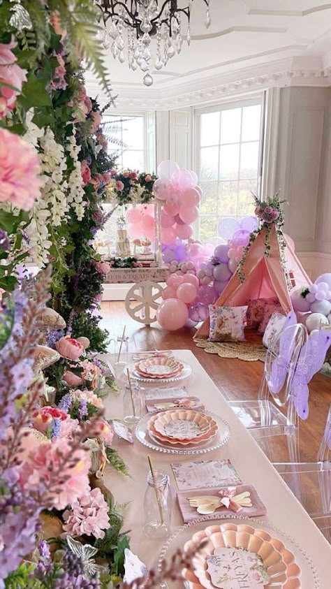 Take a look at this gorgeous fairy birthday party! The table settings are magical! See more party ideas and share yours at CatchMyParty.com Fairy Theme Birthday Party, Fairy 1st Birthday, Fairy Princess Birthday, Fairy Princess Party, Fairytale Birthday, Fairy Baby Showers, Fairy Garden Birthday, Fairy Theme Party, Fairy Garden Birthday Party