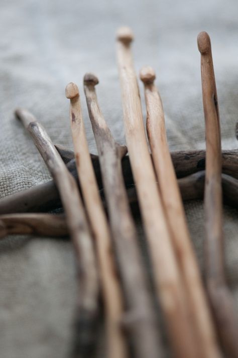 Wooden sticks made into crochet hooks ~ Wabi Sabi. I have a few of these that were carved for a grateful wife. Wooden Crochet Hooks, Awesome Crochet, Deco Nature, Local Shop, Crochet Diy, Crochet Stitch, Wood Work, Nature Crafts, Whittling