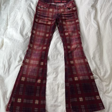 Corduroy Pants Low Rise, Patchwork Corduroy Pants, Y2k Corduroy Pants, 2000 Velvet Pants, Fitted Vintage Plaid Bottoms, Y2k Bratz, 90s Pants, Miss Sixty, Italy Vintage