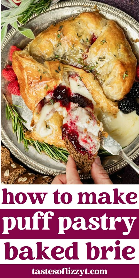 Brie Recipes With Puff Pastry, Brunch Brie Recipes, Baked Camembert In Puff Pastry, Baked Brie Puff Pastry Recipes, Bakes Brie Puff Pastry, Stuffed Baked Brie In Puff Pastry, Fruit Brie Recipes, Puff Pastry And Bree, Pastry Brie Recipes