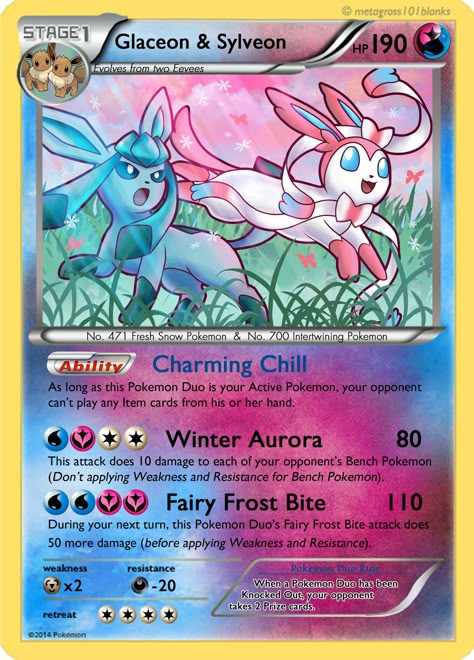 Glaceon and Sylveon Duo Card by Mr-Savath-Bunny.deviantart.com on @DeviantArt Snow Pokemon, Glaceon And Sylveon, Pokemon Deck, Pokemon Cards Legendary, Deviantart Pokemon, Pokemon Tcg Cards, All Pokemon Cards, Kartu Pokemon, 3d Pokemon