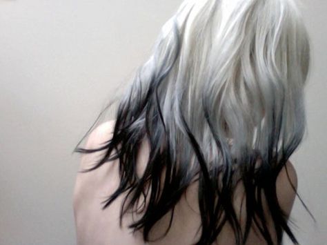 RARE WHITE PLATINUM  with Black Dip Dye Tips Human Hair Extensions //  Full Set // Clip-In. $205.00, via Etsy. White And Black Hair, Grey Hair Dye, Hair Boy, Hair Chalk, Black Ombre, Ombré Hair, Dye My Hair, Cool Hair, Hair Inspo Color