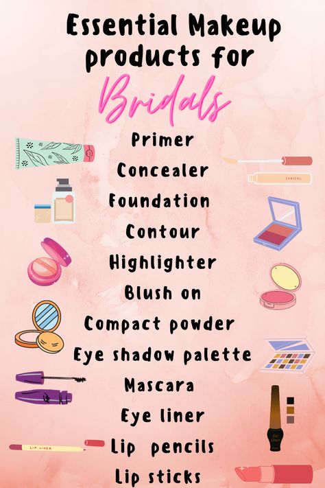 Every bridal must have these products Bridal Makeup Essentials Products, Bridal Makeup Products Name List, Bridal Vanity Kit, Makeup Kit For Bride List, Makeup List For Bride, Bride Makeup Kit List, Bride Makeup Products, Makeup Products Name List, Bridal Mekup Product Name List