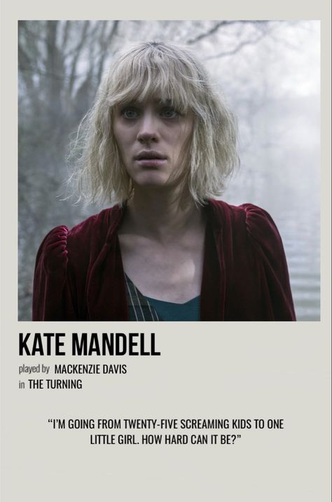 minimal polaroid character poster for kate mandell from the turning Kate The Turning, The Turning Movie, Miles Fairchild, Film Analysis, Polaroid Movie Poster, Movie Pictures, Character Poster, The Turning, 2020 Movies