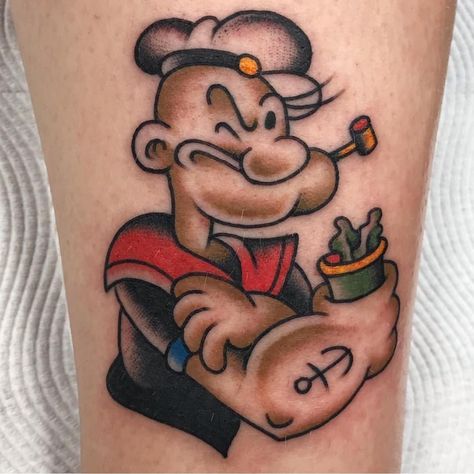 Popeye Tattoo Old School, Popeyes Tattoo, Popeye Tattoo, Traditional Sailor Tattoos, Sailor Illustration, Sailor Tattoos, Cute Simple Tattoos, Crazy Tattoos, Sailor Tattoo