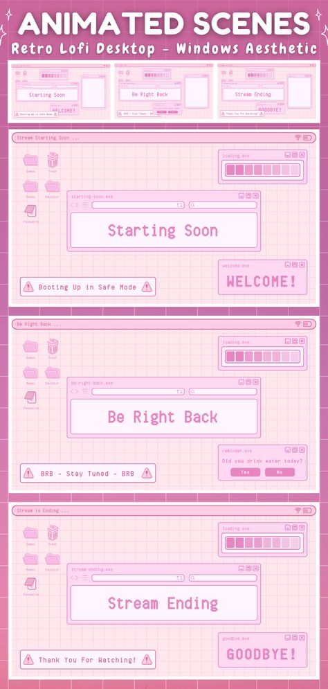 Animated Twitch Screens - Pink Retro Lofi Windows Aesthetic - Starting Soon, Be Right Back, Stream Ending Scene - Cute Pastel Pink, Cozy - Animated Stream Scenes for Twitch - Pink Retro Lofi, Windows Aesthetic Twitch Overlay Package, Y2k Twitch Overlay, Pink Stream Overlay, Kawaii Stream Overlay, Pink Twitch Overlay, Twitch Be Right Back Screen, Stream Starting Soon Template, Be Right Back Twitch, Pink Lofi Aesthetic