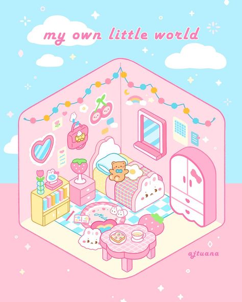 Forgot to share these here 😊 🎀 I’ve always loved doing isometric art . . . . . . . . . #isometric #isometricart #isometricroom #kawaii… | Instagram Cute Bedroom Drawing, Kawaii Instagram, Isometric Rooms, Isometric Room, Bedroom Illustration, Kawaii Bedroom, Bedroom Drawing, Isometric Drawing, Pixel Art Tutorial