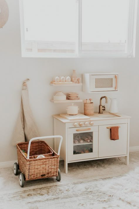 The only thing that could make us love a modern and neutral kitchen more than we usually do is if it came in an adorable miniature version for kids, which is why we’re head over heels for this modern DIY play kitchen that’s speaking right to our neutral-loving hearts! Every piece was custom created for...  Read more » Ikea Duktig Kitchen Makeover, Modern Play Kitchen, Kids Kitchen Set Up, Toddler Kitchen Makeover, Ikea Toy Kitchen Makeover, Kids Ikea Kitchen Makeover, Ikea Kitchen Toy, Small Play Kitchen, Ikea Kids Kitchen Makeover