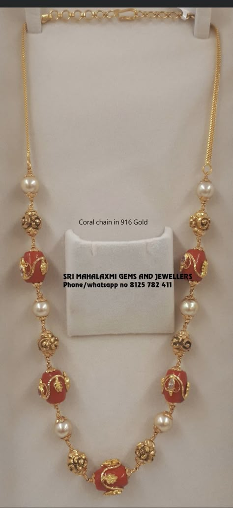 Pagadala Chains Simple, Pagadam Jewellery Necklace, Coral Chain Designs, Pagadala Haram Designs, Coral Necklace Indian Gold, Light Weight Gold Pendant Set, Pagadala Chains, Pusalu Jewellery, Coral Jewelry Set