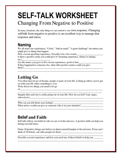 Self Talk Worksheet, Anger Worksheets, Negative To Positive, Health Worksheets, Counseling Worksheets, Self Esteem Worksheets, Info Board, Mental Health Counseling, School Social Work