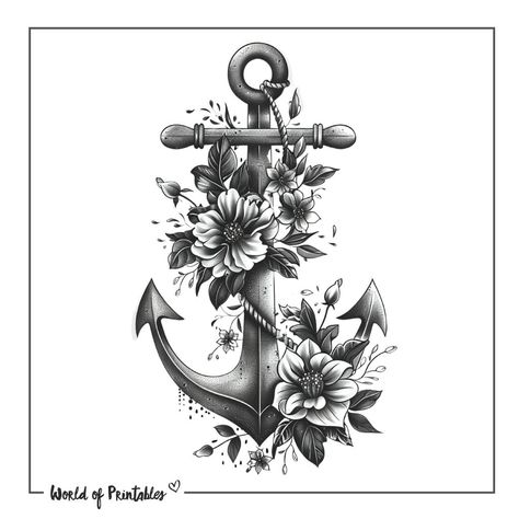 Floral Anchor Tattoos For Women, Anchor Back Tattoo, Anchor Tattoo Women, Ship And Anchor Tattoo, Anchor With Flowers Tattoo, Anchor Tattoos For Women, Vintage Compass Tattoo, Anchor Tattoo Ideas, Anchor Flower Tattoo