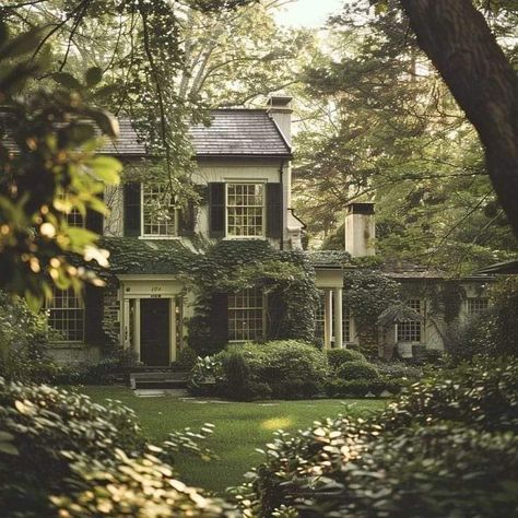 Stone Tudor Cottage, Tudor Paint Colors, Forest House Exterior, Brick Cottage Exterior, New England Exterior, Tudor Aesthetic, Whimsical Homes, Colonial House Exterior, Cottage Forest