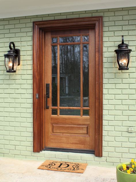 Madison Exterior Mahogany Wood Door - DSA Doors Country Front Door, Colonial Door, Doors With Windows, Mahogany Wood Doors, Wood Front Entry Doors, French Patio, Single Door Design, Wood Exterior, Wood Exterior Door