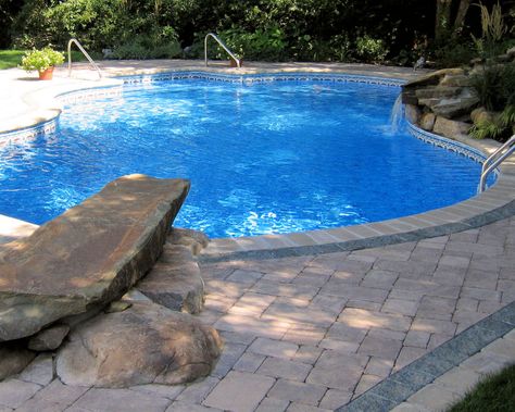 Swimming Pool Design Portfolio | Serving North Jersey | CLC Landscape Design Pool Jumping Platform, Pool Rock Waterfall, Backyard Oasis Pool, Swimming Pools Ideas, Hampton Pool, Around The Pool Landscaping, Pool Spa Ideas, Pool Stairs, Backyard With Pool