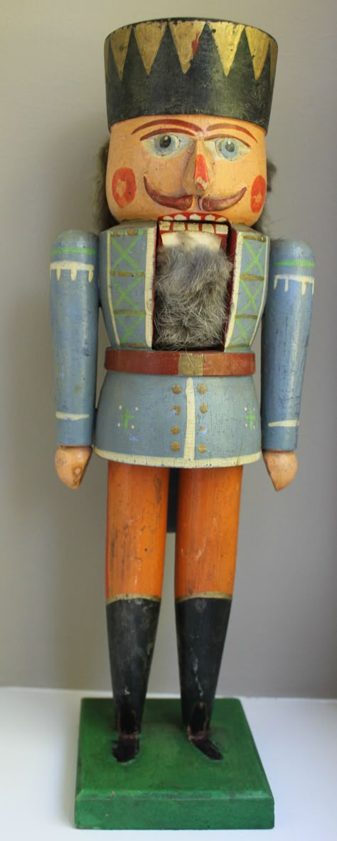 Early German/Erzgebirge nutcracker brought home in suitcase on last Germany trip. Great polychrome paint and carved facial features. Spanish Nutcracker, Drosselmeyer Nutcracker, Wood Turned Nutcracker, Nutcracker Story, Antique Nutcrackers, German Decor, German Nutcrackers Vintage, Vintage Nutcracker, German Nutcrackers