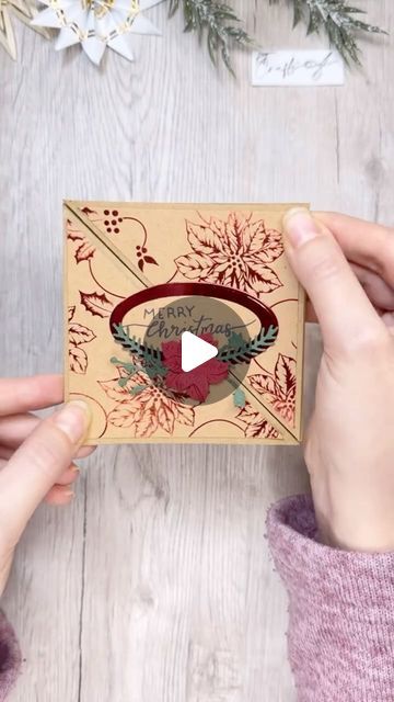 Katharina Tarta Crafts on Instagram: "🌟 This is such a simple fold, but it completely changes the look of your card and I just love it! So if you are looking for a way to spruce up your holiday mail this year, I think this is a great way to do it 😊
And just in case you were worried: This is absolutely beginner friendly. Anyone can do it! I bet you even my boyfriend would manage to create a decent Christmas card with this fold and he has two left hands when it comes to papercrafting 😅

Anyway, I hope you like this simple card idea 😊

#cardmaking #christmascrafts #holidaydiy #papercrafting #creativecraft" Folded Greeting Cards, Christmas Cards Origami, Card Making Tutorials Videos, Cardmaking Ideas Inspiration, Simple Greeting Card Ideas, How To Make Christmas Cards, New Year Card Design Handmade, Diy Christmas Cards Handmade Simple, New Year Cards Handmade Ideas