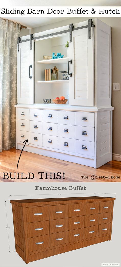 How to build a DIY farmhouse sliding barn door buffet Buffet And Hutch, Farmhouse Buffet, Murphy Bed Plans, Diy Barn Door, Interior Barn Doors, Barn Doors Sliding, Sliding Barn Door, Diy Farmhouse, Barn Door Hardware