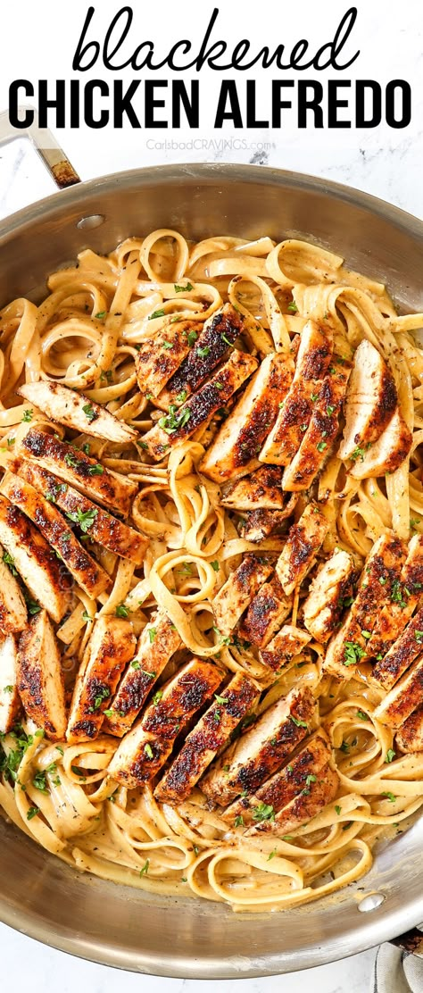 Chicken Garlic Alfredo, Blackened Chicken Fettuccine Alfredo, Blackened Chicken Fettuccine, Grilled Chicken Alfredo Pasta, Pasta Alfredo Receta, Pasta Alfredo Con Pollo, Blackened Chicken Pasta, Blackened Chicken Alfredo, Creamy Cajun Chicken Pasta