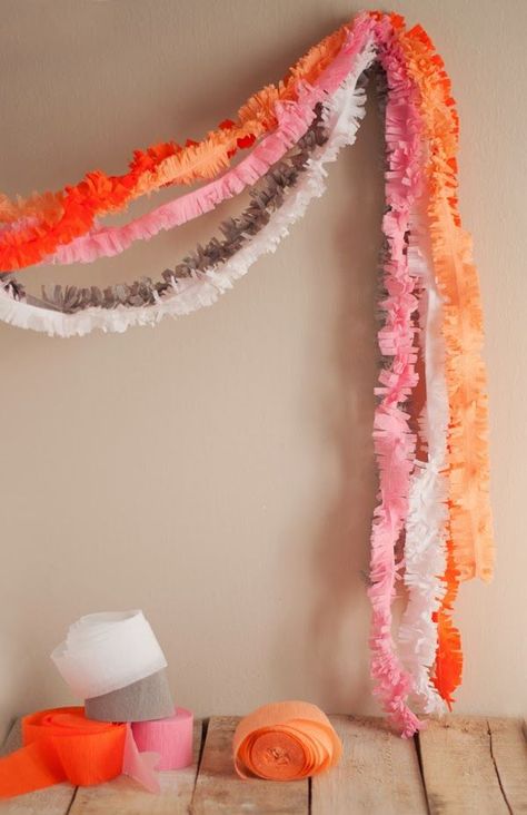 I love the many things you can do with inexpensive crepe paper! I buy mine at the dollar store and love that I have a gazillion colors to pick from. Let’s get started… DIY Crepe Paper Bouquet at Project Wedding How to Make Crepe Paper Bows by The Flair Exchange Party Ceiling Decor at Project … Layered Garland, Crepe Paper Garland, Crepe Paper Decorations, Crepe Paper Streamers, How To Make Crepe, Anniversaire Diy, Easy Craft Ideas, Paper Streamers, Paper Bow