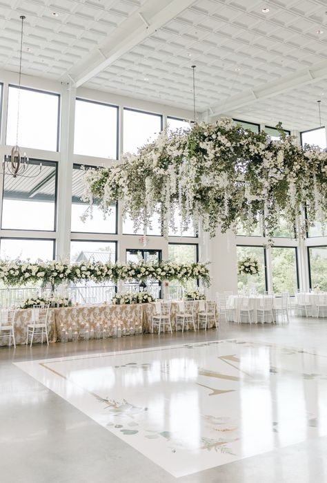 The Hall + Chapel All White And Greenery Wedding, White Flowers Wedding Decor, Green And White Wedding Reception, Green And White Wedding Decor, Green White And Gold Wedding, Courthouse Dress, White Greenery Wedding, White Garden Wedding, White And Greenery Wedding