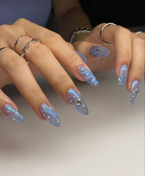 Stiletto Shaped Nails, Ocean Nails, Water Nails, Mermaid Nails, Pretty Gel Nails, Soft Nails, Funky Nails, Chic Nails, Dope Nails