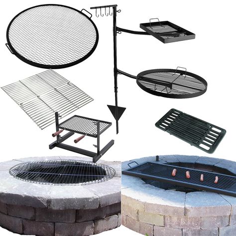 Fire Pit Grill Ideas Backyard, Grill Over Fire Pit, Outdoor Fire Pit Grill Ideas, Fire Pit Ideas Backyard For Cooking, Fire Pit Bbq Ideas, Diy Fire Pit Grill Ideas, Fire Pit Barbecue, Diy Fire Pit Grill, Fire Pit Accessories Backyards