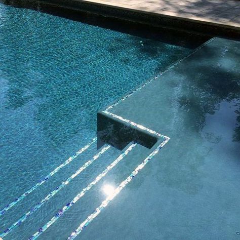 Top 60 Best Home Swimming Pool Tile Ideas - Backyard Oasis Designs Glass Tile For Pool, Pool Bowl Fountain, Tanning Ledge Ideas, Blue Waterline Tile For Pool, Pool Entrance Ideas, Pool Tile Waterline Modern, Steps To Pool, Tiled Garden, Stair Tiles