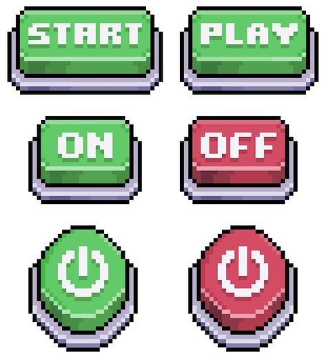 Off Icon, Game Buttons, Pixel Video, Ui Buttons, Pixel Art Tutorial, Button Game, Arte 8 Bits, 8bit Art, Cool Pixel Art