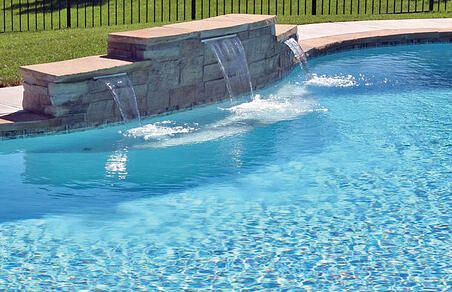 Pool Waterfall Diy, Pool Cascade, Waterfall Swimming, New York Garden, Pool Waterfalls, Swimming Pool Fountains, Blue Haven Pools, Swimming Pool Waterfall, Gunite Swimming Pool