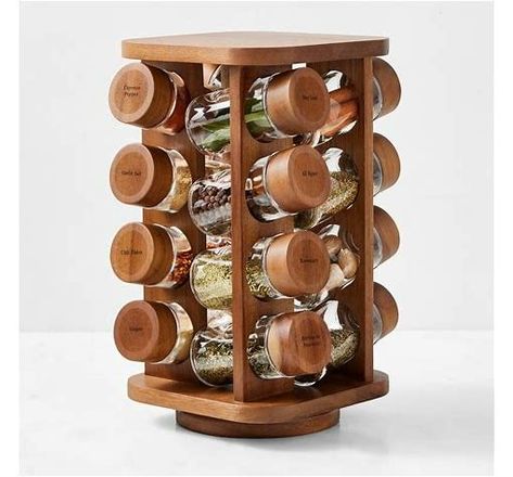 Hold Everything Revolving Spice Rack, Walnut Finish | Williams Sonoma - Search Shopping Spice Organization Ideas, Florida Keys House, Witchy Apartment, Kitchen Walnut, Revolving Spice Rack, Kitchen Spice Storage, Spice Organizers, College Home, Keys House