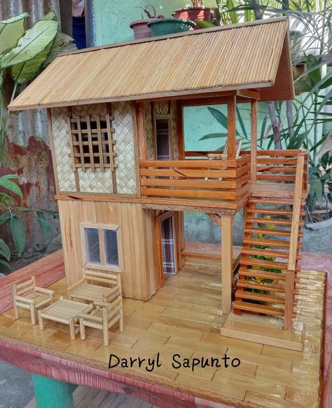 Bahay Kubo Miniature, House Made Of Popsicle Sticks, Popsicle Sticks House, Popsicle Stick House, Stick House, Popsicle Stick Houses, Project 2025, Project School, Bahay Kubo