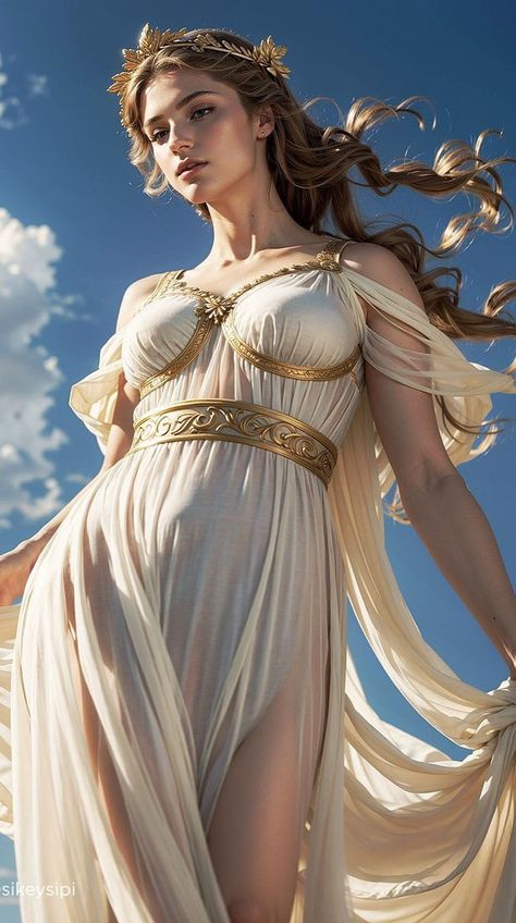 Aphrodite Goddess Aesthetic, Aphrodite Mythology, Greek Goddess Photoshoot, Ancient Greek Clothing, Greek Dress, Art Blending, Aphrodite Aesthetic, Divine Beauty, Golden Goddess