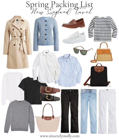 Fall Travel Wardrobe New England, New England Mom Style, New England Outfit Spring, New England Capsule Wardrobe, New England Trip Outfits, New England Womens Style, New England Vacation Outfits, Spring In England Outfits, New England Clothing Style