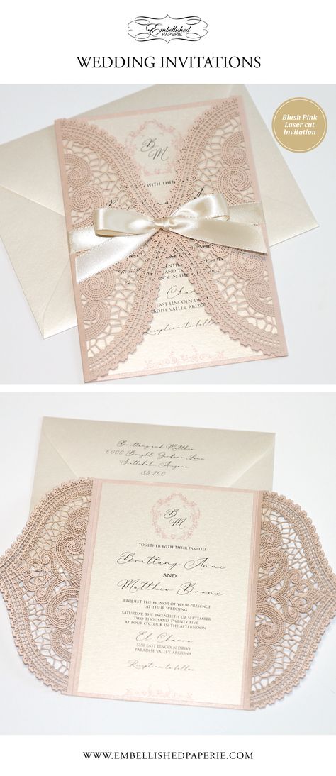 Wedding Invitations Lace, Glam Invitation, Blush Pink Wedding Invitations, Wedding Invitation Elegant, Ivory Wedding Invitations, Pink Wedding Invitation, Lace Invitations, Autumn Invitations, Rose Gold Invitations