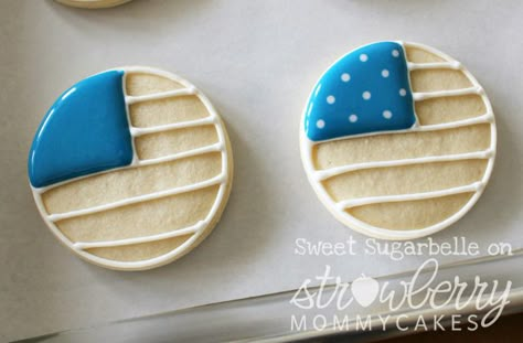 American Flag Cookie Tutorial by Sweet Sugarbelle 4th July Cookies, Cookies 4th Of July, American Flag Cookies, Patriotic Sugar Cookies, Fourth Of July Cookies, 4th Of July Treats, 4th Of July Cookies, Patriotic Cookies, No Bake Sugar Cookies