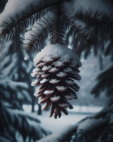 Pine Cone Aesthetic, Snow Covered Pinecones, Pine Cone, Frozen Trees Photography, Snowy Pine Forest, Fir Cones, Snowy Pine Forest Aesthetic, Pine Leaf, Snow Photography