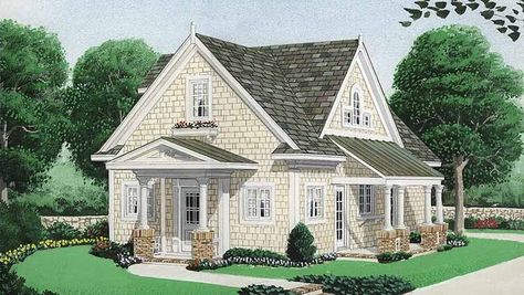 Country House Plan with 1035 Square Feet and 2 Bedrooms from Dream Home Source | House Plan Code DHSW72786 Shack House, Country Cottage House Plans, Country Cottage Homes, Victorian House Plans, Farmhouse Floor Plans, Cottage Floor Plans, French Doors Exterior, Shingle Style Homes, Serving Bar