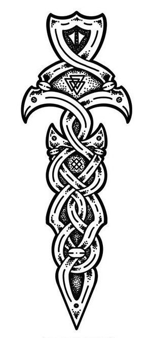 Nordic Knot Tattoo, Nordic Arrow Tattoo, Nordic Pattern Design, Nordic Tattoo Stencil, Viking Carving Pattern, Lagatha Vikings Tattoo, Celtic Neck Tattoo, Celtic Knot Tattoo Men, Scottish Celtic Symbols