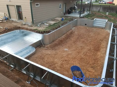 Kansas Swimming Pool Kit Construction - Pool Warehouse Inground Pool Sloped Backyard, Mod Pools, Homemade Swimming Pools, Pool Warehouse, Swimming Pool Kits, Pool Tanning, Garden Pools, Rectangle Pool, Pool Diy